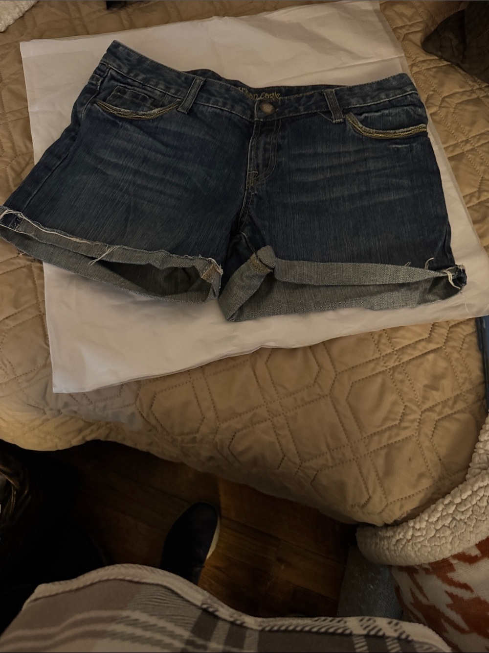 American Eagle Outfitters Dark Indigo Rolled-Hem Denim Shorts